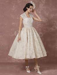 Short Wedding Dress Lace Champagne Vintage Bridal Dress Ball Gown Beading Backless Tea Length Bridal Gown With Sash Milanoo Short Lace Wedding Dress Short Wedding Dress Short Wedding Dress Vintage