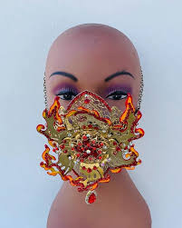 Fire Mask,crystal Mask,3d Mask,mouth Piece,mouth Guard,mouth Mask, Christal  Mask,metal Mask,filigree Mask,golden Mask,fire,adjustable.