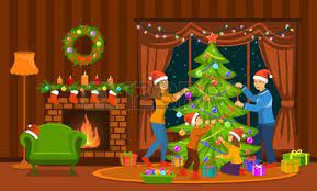 This content for download files be subject to copyright. Family Decorating Christmas Tree In Living Room At Home Scene Stock Photo 66492996 Cute Christmas Wallpaper Christmas Drawing Christmas Wallpaper