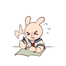 Animated illustration of a frantic rabbit doing homework | UGOKAWA