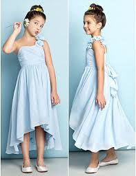 68 59 A Line One Shoulder Asymmetrical Chiffon Junior Bridesmaid Dress With Criss Cross Flower Natural Mini Me Kids Bridesmaid Dress Junior Bridesmaid Dresses Sky Blue Bridesmaid Dresses