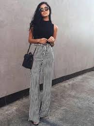 Black And White Striped Flare Pants Outfit Striped Wide Leg Pant Fashion Street Style Style