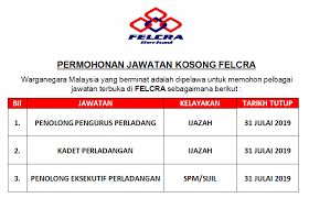 Perhatian kepada seluruh rakyat malaysia yang berminat dan berkelayakan untuk menyertai suruhanjaya pencegahan rasuah malaysia. Iklan Jawatan Kosong Di Felcra 2019