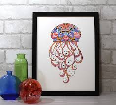 Jellyfish Art Jellyfish Wall Decor Orange And Pink Art Etsy Jellyfish Art Pink Art Unique Art Prints
