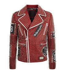 New Handmade Men Studded Jacket Fashion Punk Rockers Red Leather Jacket Outerwear Leather Jacket Style Studded Leather Jacket Studded Jacket