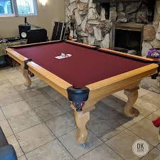New Wine Felt And Brown Shield Pockets In Downey 8 Foot Olhausen On Wheels Billiards Dkbilliards Playpool Mancave Pool Table Felt Pool Table Billiards