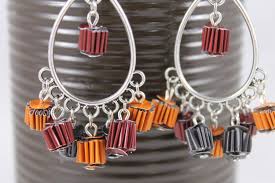 Boucles D Oreilles Gipsy Boheme Orange Et Rouges Boucles D Oreilles Oranges Bijoux Artisanaux Boucles D Oreille Boho