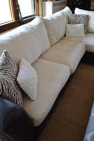You will need to measure the length and width of each cushion leaving 1/2″ to 1″ to spare. Reupholstering Couch Cushions Back Portion Tutorial Diy Couch Couch Cushions Diy Couch Cushions