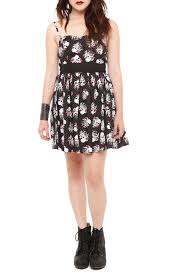 This Black Dress Features A White And Pink Rose Skull And Polka Dot Print Dresses Hot Dress Girls Dresses