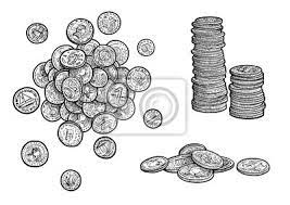 Argent Illustration De Pieces De Monnaie Dessin Gravure Encre Peintures Murales Tableaux Myloview Fr