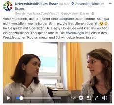 Die essener neurologin hat einen patientenratgeber geschrieben: Uniklinikum Essen V Twitter In Unserem Video Mit Oberarztin Dr Dagny Holle Lee Wird Klar Wie Wichtig Ein Ganzheitlicher Therapieansatz Bei Migrane Ist Die Neurologin Ist Leiterin Des Westdeutschen Kopfschmerz Und Schwindelzentrums Essen