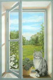 Fenetre En Trompe L Oeil Avec Un Chat Trompe L Oeil Peinture Murale Tromperie