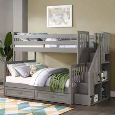 Caramia Kids Vandelay Twin Over Full Staircase Bunkbed Gray In 2020 Double Bunk Beds Bunk Beds Small Room Bed For Girls Room