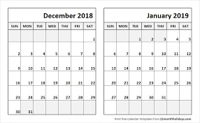 Dec 2018 Jan 2019 Calendar Template Calendar Template 2018 Calendar Template Calendar Printables
