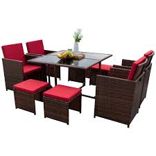 Each piece from our sea pines collection was created with aesthetics and durability in mind. Lacoo 9 Pieces Patio Dining Sets Outdoor Furniture Patio Wicker Rattan Chairs And Tempered Glass Table Sectional Set Conversation Set Cushioned With Ottoman Red Walmart Com Walmart Com