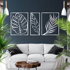 Silver Leaves Metal Decor Set Banana Monstera Fern Leaves Etsy Floral Metal Wall Art Metal Decor Metal Wall Art