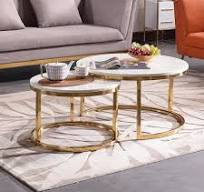 Table Basse de Luxe 2 Pièces Ensemble Moderne Or Acier Inoxydable Blanc  Rond Marbre Haut Table Basse