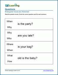 Wh questions in simple present tense grade/level: Question Word Worksheets K5 Learning
