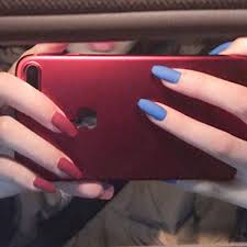 Acrylic nails can go as short as the tip of your natural nails! Amazon Com Drecode Matte Fake Nails Red Fashion Full Cover Acrylic Coffin Blue False Nails Punk Party Porm Clip On Nail For Women And Girls 24pcs Beauty