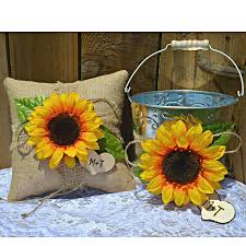 Here S A Sunflower Wedding Set With Burlap Ring Bearer Pillow And Flower Girl Pail With The Sunflower Wedding Sunflower Themed Wedding Unique Wedding Flowers