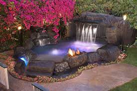 Some of the most popular structures used for a waterfall base include tile for a traditional style stacked stone for a. Custom Inground Spas Landscaping Network