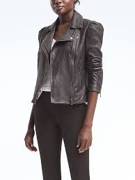 Banana Republic Puff Sleeve Leather Moto Jacket Leather Outerwear Jackets Refined Clothing
