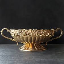 Large Brass Centerpiece Pedestal Bowl Or Planter Grape Leaf Vine Detail Vintage Hosley Centerpiece Bowl Bowl Decorative Bowls