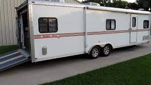 View the new 2017 forest river work and play travel trailer and fifth wheel toy hauler floorplans. Forest River Work And Play Harley Toy Hauler Deluxe 50 Amp Twin A C Youtube