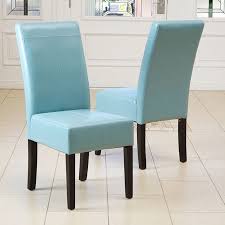 Parson Chairs Set Of 2 Dining Chair Teal Blue Leather T Stitch Espresso Stained Dining Chairs Dining Room Teal Parsons Dining Chairs