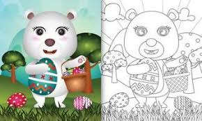 coloring book for kids themed happy easter day with character illustration  of a cute buffalo holding the bucket egg and easter egg 2117518 Vector Art  at Vecteezy