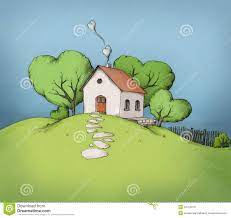 Illustration Of A House On A Hill Stock Illustration Illustration Of Fence Sommer 43415079