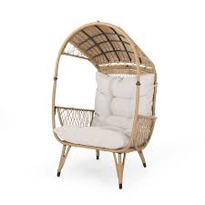 Maurice Outdoor Wicker Standing Basket Chair With Cushion Light Brown Beige Walmart Com In 2020 Basket Chair Patio Furniture Deals Outdoor Wicker