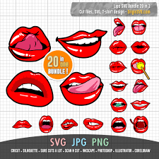 Download Lips Bundle Svg Biting Lips Sexy Sensual Lips Makeup Kiss Silhouette Tongue Origin Svg Art