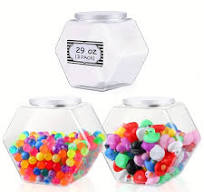 Three Transparent Hexagonal Plastic Candy Jars, Each 850Ml Or 28.75Oz