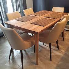 Structube bailey velvet dining armchair in blue. When You Finally Get A Dining Table Structube Jensen Love Ourhouseisahome Solididianrosewood Luxurious Dining Table Dining Dining Room Decor