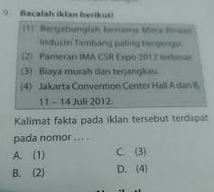 Berikut beberapa kalimat iklan pepsodent. Kalimat Fakta Pada Iklan Tersebut Terdapat Pada Nomor A 1b 2c 3d 4 Brainly Co Id