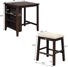 Gray rustic bar height table set. Buy P Purlove 3 Piece Pub Set Wooden Counter Height Table Set With 2 Bar Stools Rustic Bar Table Set With Side Storage Shelf Table And Bar Stools For Kitchen Living Room Dark