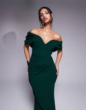 Elegant off-shoulder evening gowns offer floor-length luxury for formal events., AI generated