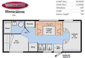 Choose the minnie winnie premier package upgrade with its corian® galley countertop and mcd solar/blackout roller shades that allow you to set. Minnie Winnie 22r Floor Plan Rv Floor Plans Winnebago Minnie Winnebago