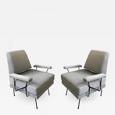 Betterland outdoor furniture 5pcs (6 seats) patio conversation sets (glider, loveseat, coffee table, 2 chairs) swing glider wrought iron frame patio metal lounge chairs set with red cushions. Pair Of Mid Century Modern Iron Chairs