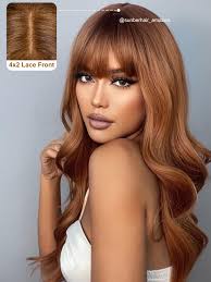 Amazon.com : Sunber Yaki Straight 4x2 Lace Closure Chocotlate Brown Yaki  Straight with Bangs None Lace Front Wigs 12A Brazilian virgin Hair Wigs  with Curtain Bangs Glueless Full Machine Made 180% Density