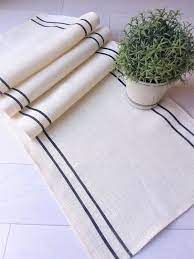 Farmhouse Table Runner With Black Stripes Rustic Burlap Table Etsy Farmhouse Table Runners Farmhouse Table Table Runners