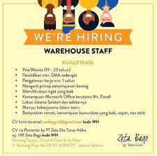 Check spelling or type a new query. Lowongan Kerja Staff Gudang Zeta Bags Kemang Atmago