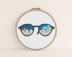 25*28 size when using 14 count aida: Sunglasses Cross Stitch Pattern Printable Pdf Chart City Cross Stitch Hipster Embroidery Pattern Cool Cross Stitch Pixlstitch Embroidery Patterns Vintage Colourful Cross Stitch Cross Stitch