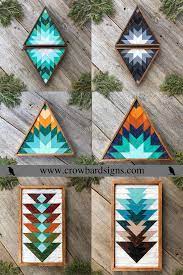 Wood Wall Art With Geometric Patterns Star Triangle And Diamond Shape Wooden Barn Quilt Wall Art Wood Wall Art Diy Wood Wall Art Geometric Wall Art