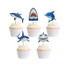 If you know a cupcake lover who just happens to have a special event coming up, try a cupcake party! Shark Birthday Cake Topper Cupcake Toppers Shark Theme Party Supplies Kids Birthday Party Supplies Decorations Blue Cake Toppers Kitchen Dining Urbytus Com