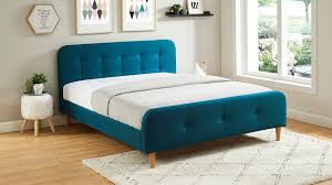 Tête de lit capitonnée horizon l.150 tissu safaristructure: Lit Scandinave En Tissu Bleu Canard Capitonne 160x200 Mark Homifab