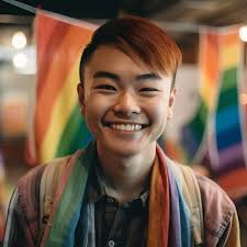 Portrait Of A Young Asian Man Smiling With Rainbow Flag In The Background  Stock Photo, Picture and Royalty Free Image. Image 202236085.