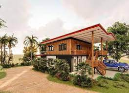 แบบบ านสองช น คร งไม คร งป น ใต ถ นส ง สไตล ชนบทผสมโมเด ร น ร ปแบบบ าน สถาป ตยกรรมพ นถ น บ าน