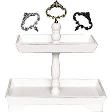 Responding to or addressing any questions or inquiries from you or otherwise regarding us, any goods or products we sell, or our website. Amazon Com Rustic Wood Two Tiered Tray By Felt Creative Home Goods Rectangle 2 Tier Serving Tray For Coffee Bar Kitchen Counter Dining Room Table Cupcake Stand Holiday And Farmhouse Decor Rustic White